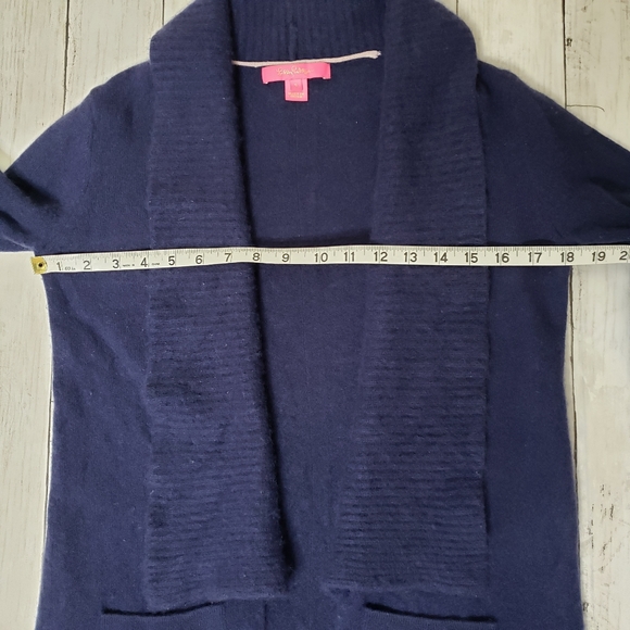 Lilly Pulitzer Sweater Open Cardigan Small Navy Blue Cashmere Norwood Pockets - Picture 14 of 16